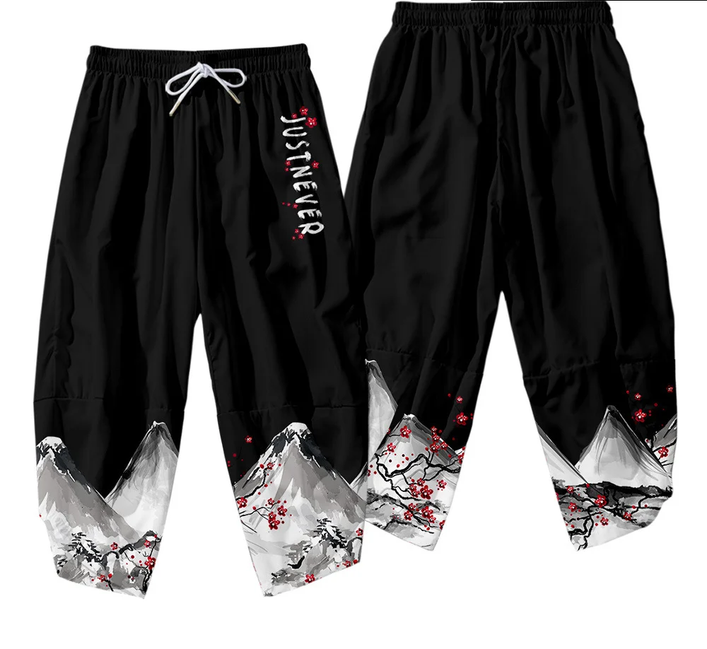 Летние повседневные штаны в национальном стиле хип-хоп с желто-зеленым пламенем