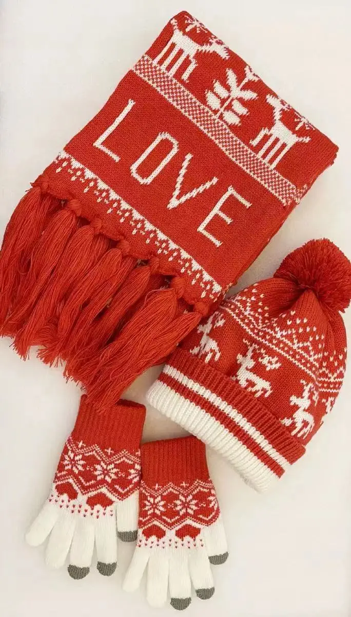 

203 шарф, шапка, перчатки, костюм из трех предметов, Рождественский женский зимний комплект из шапки и шарфа, шапки для женщин, детские шапки, з...