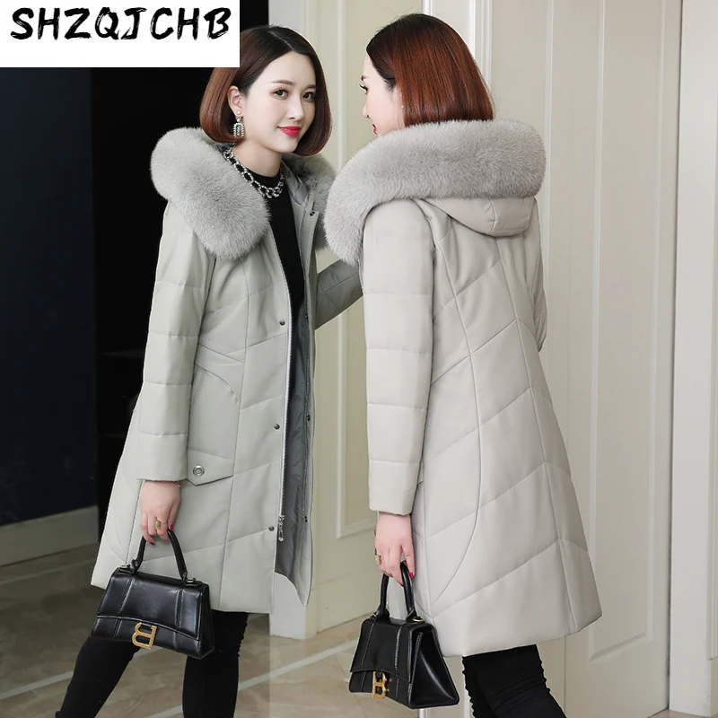 

SHZQ, новинка 2021, кожаный пуховик, Женская куртка средней и длинной овечьей кожи, облегающая куртка, плюшевая утепленная Меховая куртка