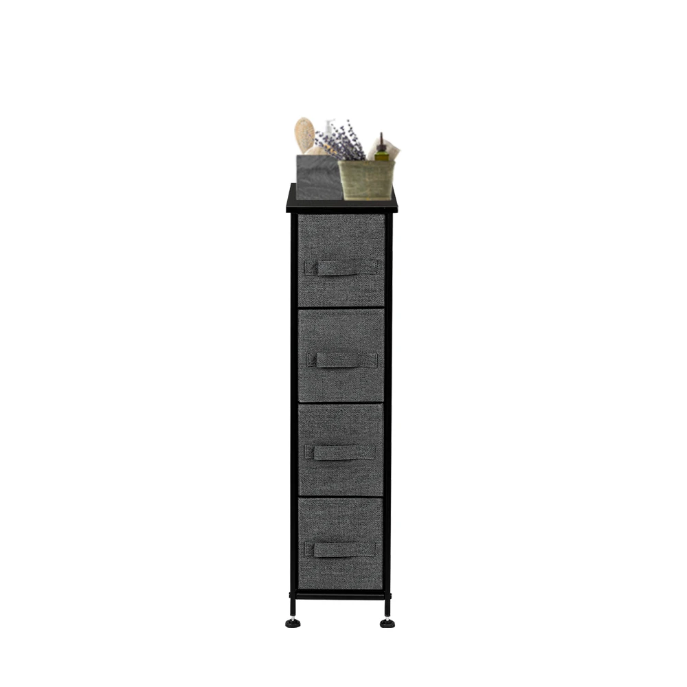 

【US Warehouse】Narrow Dresser, Vertical Storage Unit With 4 Fabric Drawers, Metal Frame, Slim Storage Tower，Grey Storage Shelf