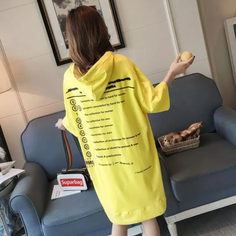 Платье-футболка женское хлопковое с капюшоном свободная уличная одежда размера