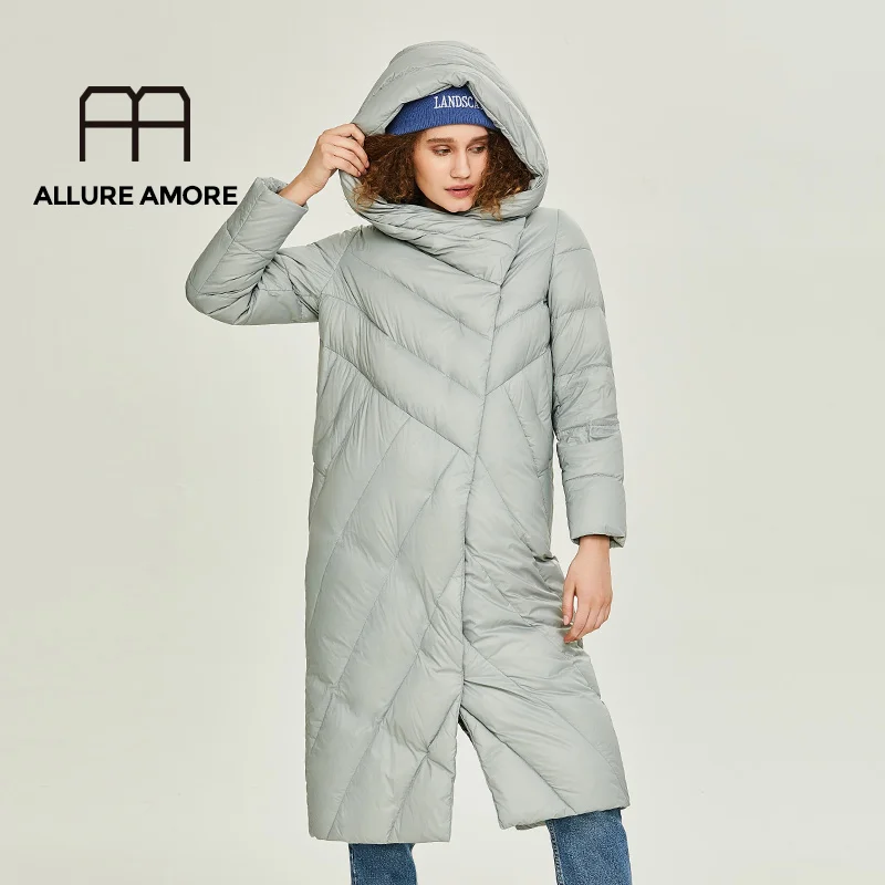 Allure Amore, женская зимняя куртка, ветронепроницаемое пальто с воротником-стойкой и капюшоном, Женская парка из биопуха, защитит от холода - Цвет: Advanced grey