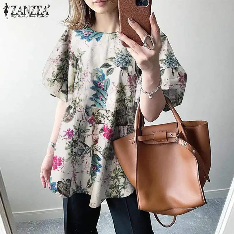 

Women Vintage Floral Printed Shirts ZANZEA Spring Long Puff Sleeve Blouse Bohemian Blusas Female Loose Vintage Buttons Femininas