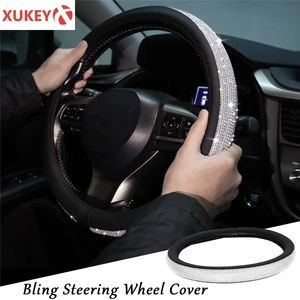 universal pu leather diamond steering wheel cover rhinestone crystal bling for vw opel toyota nissan ford car accessories free global shipping