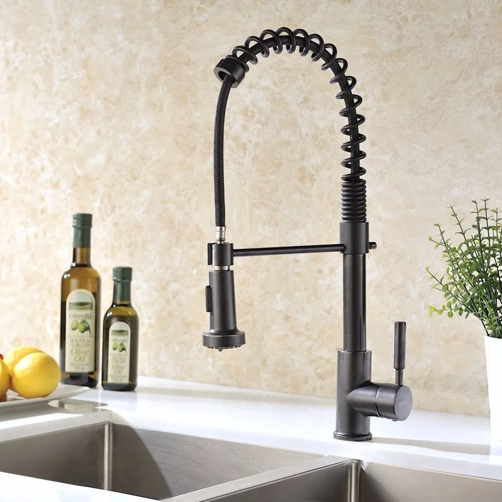 

BLACK Oil Rubbed Bronze pull out kitchen faucet mixer tap Single hole bar deck mounted