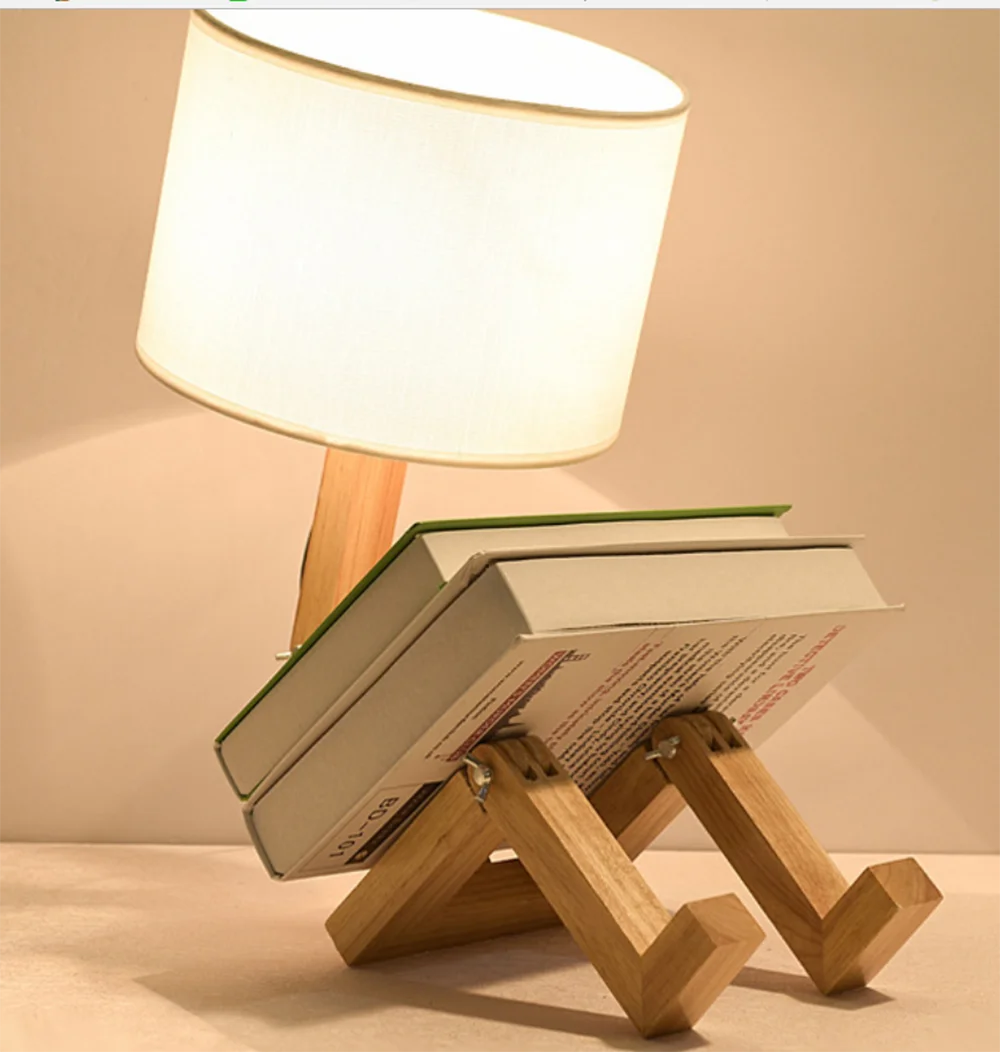

New Wood Robot Shape Folding Table Lamp Creative European Fashion Bedroom Study Bedroom Bedside Linen Lamp Shade Table Lamp