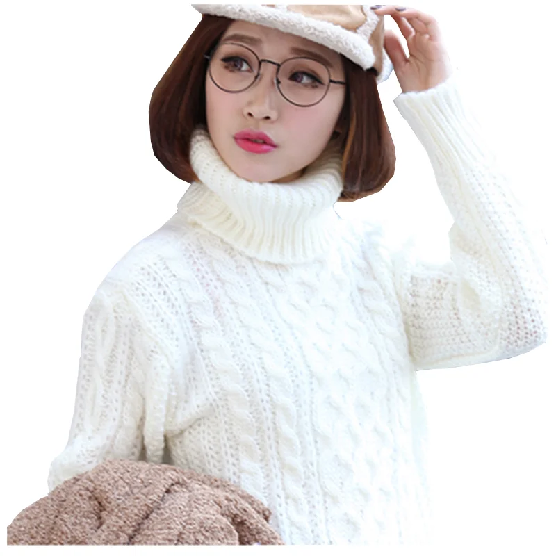 

Korean Short Turtleneck Sweater Woman 2021 Autumn Winter Bottoming Sweaters Warm Twist Loose Student knit Pullover Jumper Women