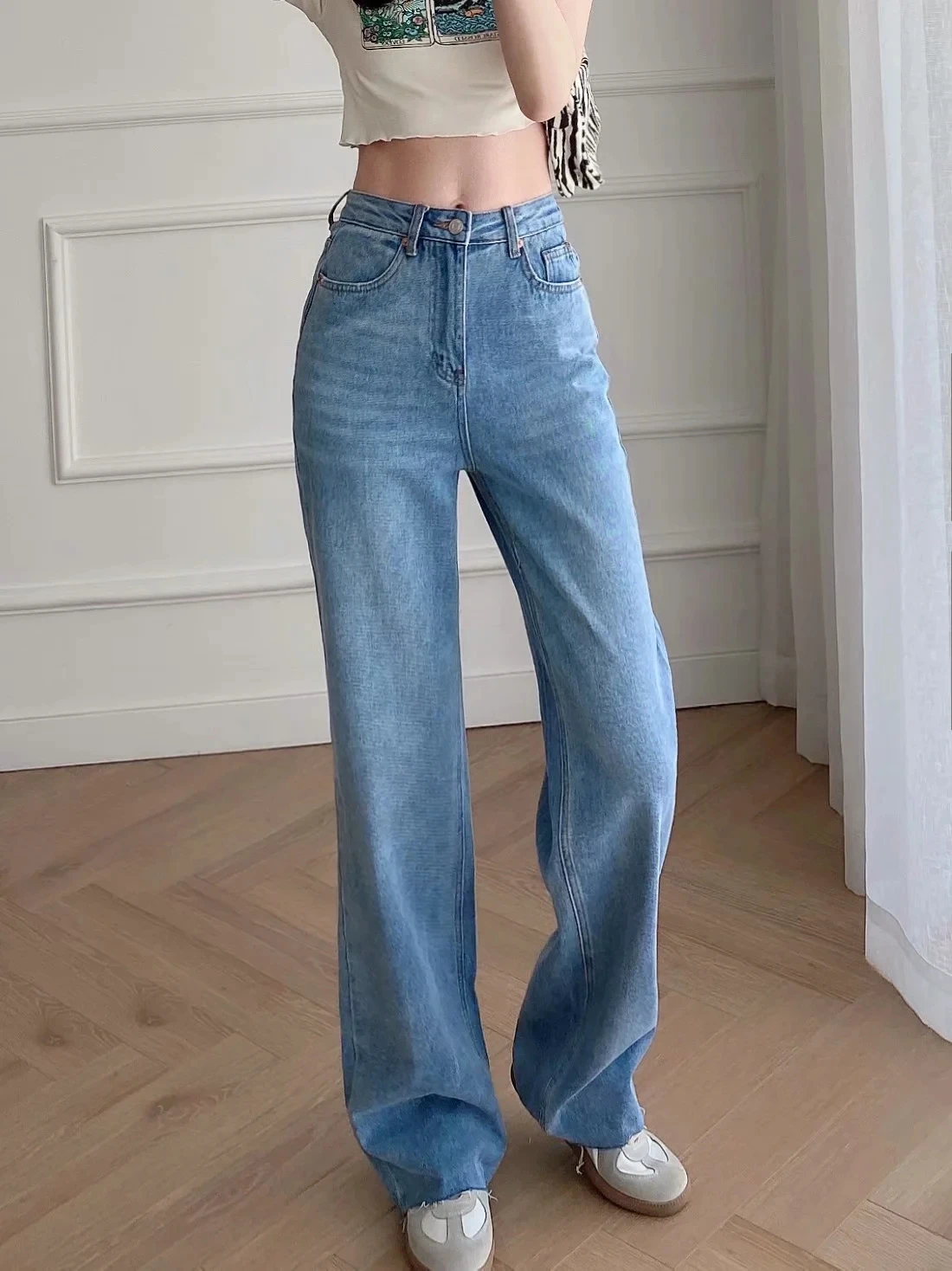 Maxdutti  High Waist Jeans 2021 England Style Vintage Mom Jeans Woman Loose Burrs Boyfriend Jeans For Women Denim Wide Leg Pants