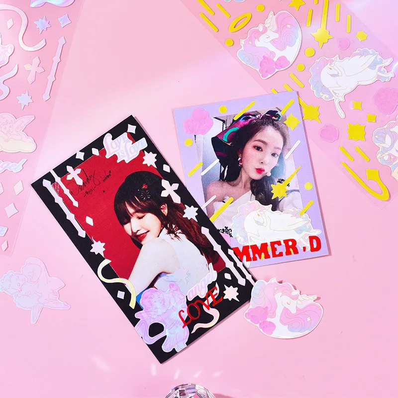 1 Лист Красочные мультяшный Ангел медведь блестящие наклейки с лазерной пленкой