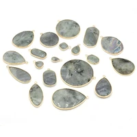 natural stone labradorites pendants gold plated gemstone charms for jewelry making diy women necklace earrings crafts