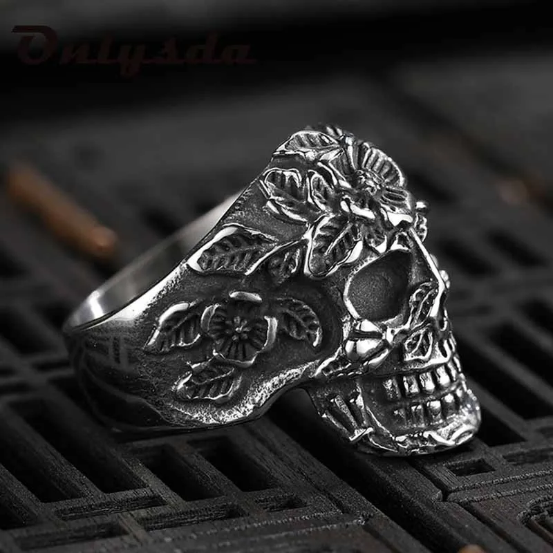 Уникальное серебряное кольцо из нержавеющей стали 316L с изображением черепа