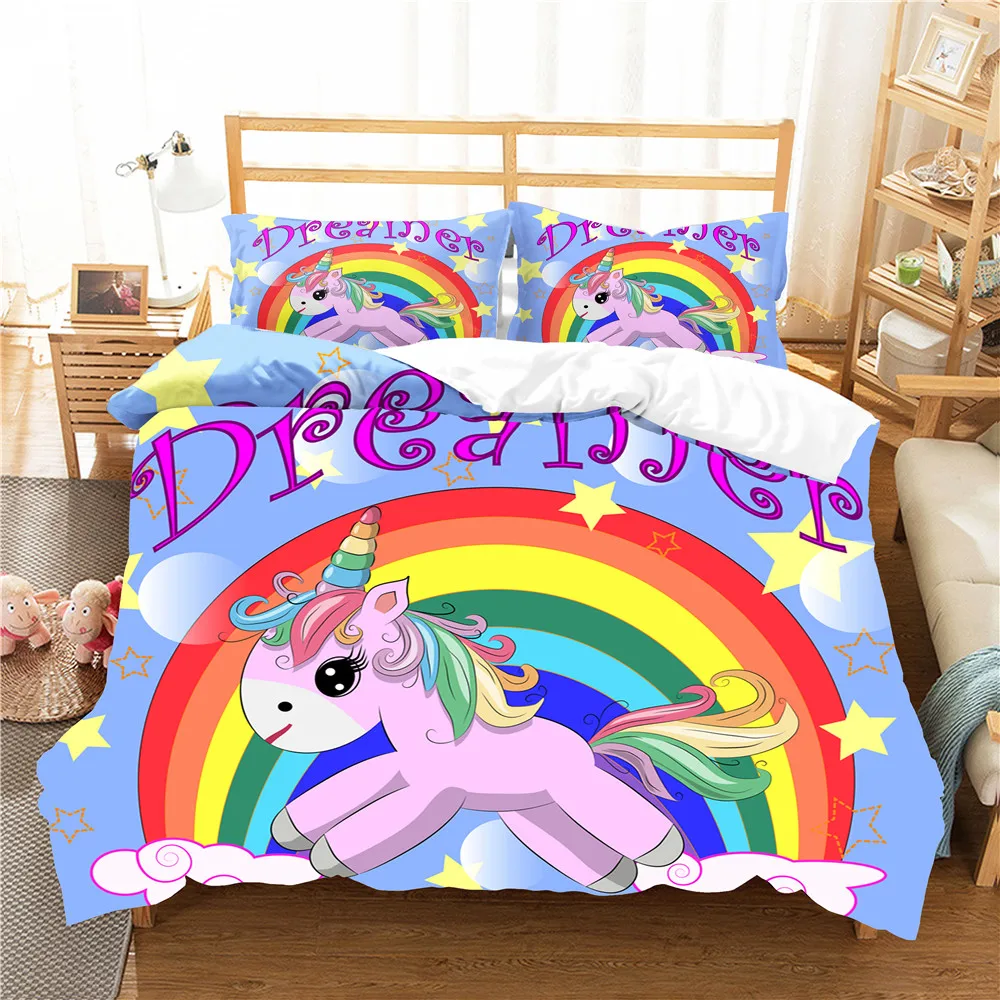 

Double Bed Comforters Bedding Duvet Cover Unicorn Cartoon Home Textiles King Queen Size with Pillowcase Bed Linens