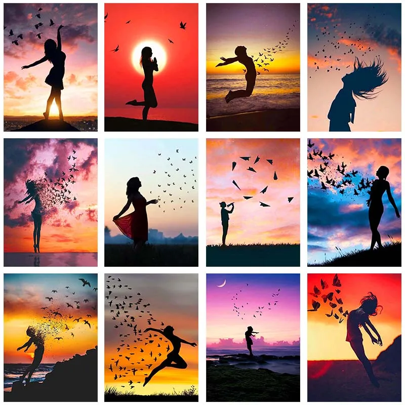 

5D алмазная вышивка «сделай сам» с фигурками девушек, вышивка крестиком, полностью квадратная, круглая вышивка, закат, женщина, пейзаж, украш...