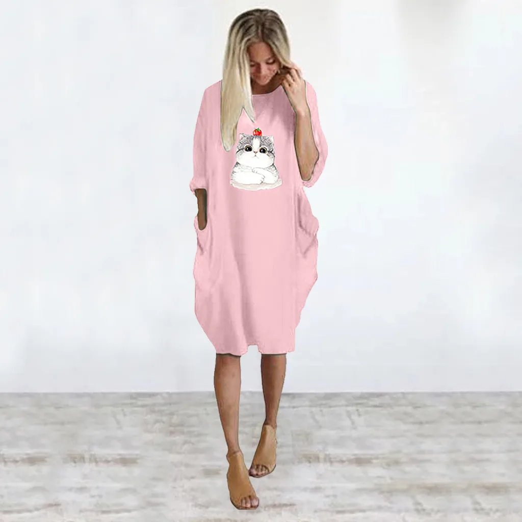 Платье Jaycosin женское с круглым вырезом свободное повседневное мешковатое принтом