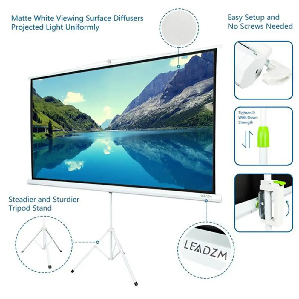 

84 inch 16:9 HD Portable Pull Up Bracket Projector Screen for Home Theater Movie Projection with Stand Tripod Convenient