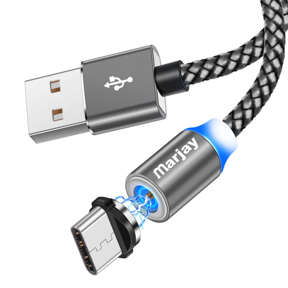 Gray For Type C Marjay Магнитный зарядный кабель светодиодный Micro usb type C Магнитный usb зарядный кабель для iphone X 7 8 6 Xs Max XR samsung S9 зарядное устройство - Цвет: Gray For Type C
