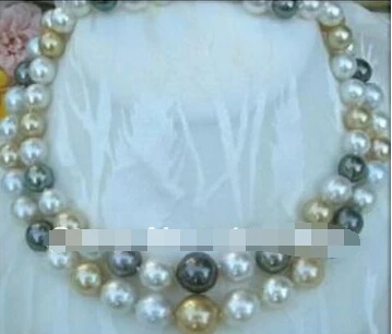 {Двойные нити 10-12 мм Южное море черное белое золото жемчужное ожерелье 18 &quot19&quot} |