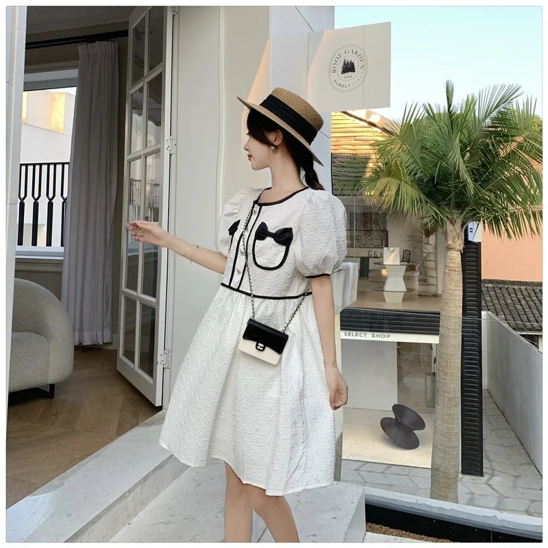 

Chiffon Women's Dress Fashion Girl Dresses Casual High Waist Solid Clothing Office Lady A-LINE Beach Style Knee-Length Houthion