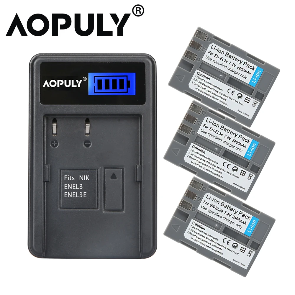 Аккумуляторы на 2400 мА · ч и зарядное устройство с ЖК экраном для Nikon En EL3e D50 D70 D70s D80
