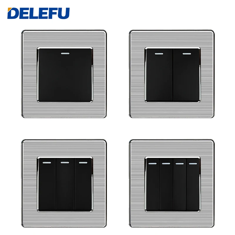 

DELEFU Universal Standard Brushed Type 86mm Rocker Switch Power Switch 1/2/3/4 Gang 1/2 Way AC 110V250V Flame Retardant PC Panel