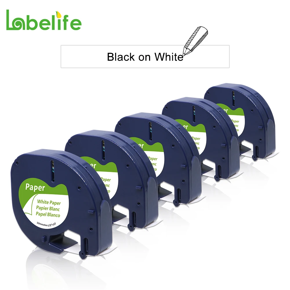 Labelife 5 шт 91201 черный на белом совместимый 12 мм * 4 м Dymo Letratag пластиковая лента LT для