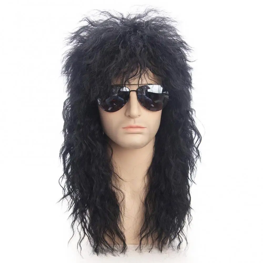 

Men Halloween Costume Cosplay Punk Heavy Metal Rocker Curly Long Wig Hairpiece Women Wig Natural Hair Curly