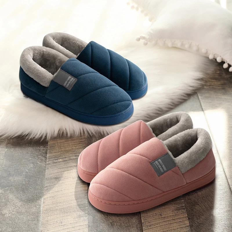 

GQPJFI 2020 Faux Fur Winter Warm Shoes Woman Men Indoor Slippers Soft Plush Anti-slip Lovers Home Floor Slipper Cotton Slides