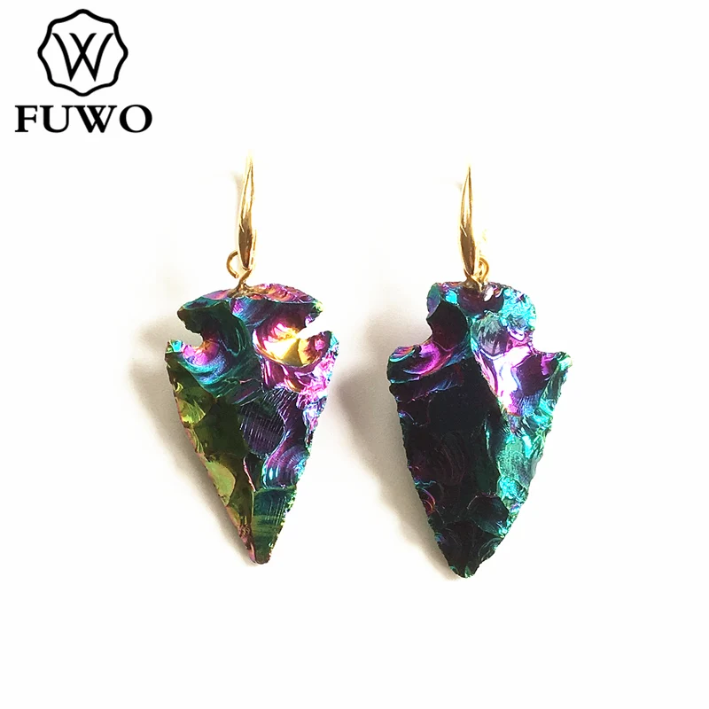 Женские серьги с турмалином FUWO, элегантные Разноцветные серьги-подвески из титанового кварца с кристаллами, подарок для вечерние, ER264