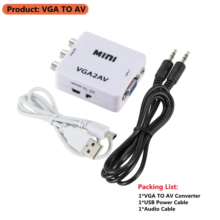 Мини-конвертер Grwibeou VGA в AV конвертер VGA2AV с 3 5 мм аудио RCA видео для ПК на ТВ HD