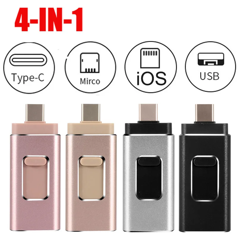 Флеш-накопитель IOS 128 ГБ для iphone iPad, фотошоп, USB 3,0, 4 в 1, флеш-накопитель TYPE-C, флешка 64 ГБ, 32 ГБ, 256 ГБ, USB C, флеш-накопитель USB