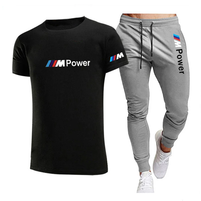 

2021New T-shirt 2 Pieces Sets Tracksuit AMG Printing Men Short Sleeves+Pants Pullover Sportwear Suit Casual Sports Men Clothes