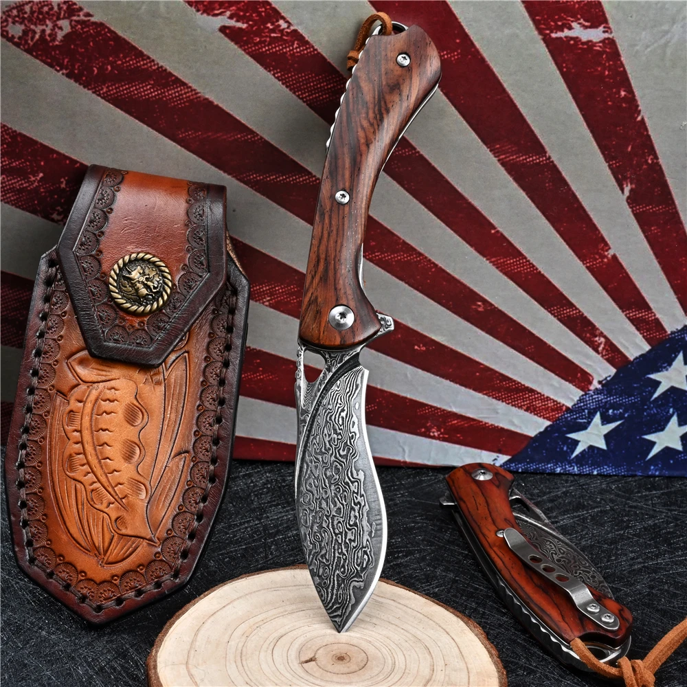 Складной нож VG10 военный тактический карманный дамасский Клинок с кобурой для