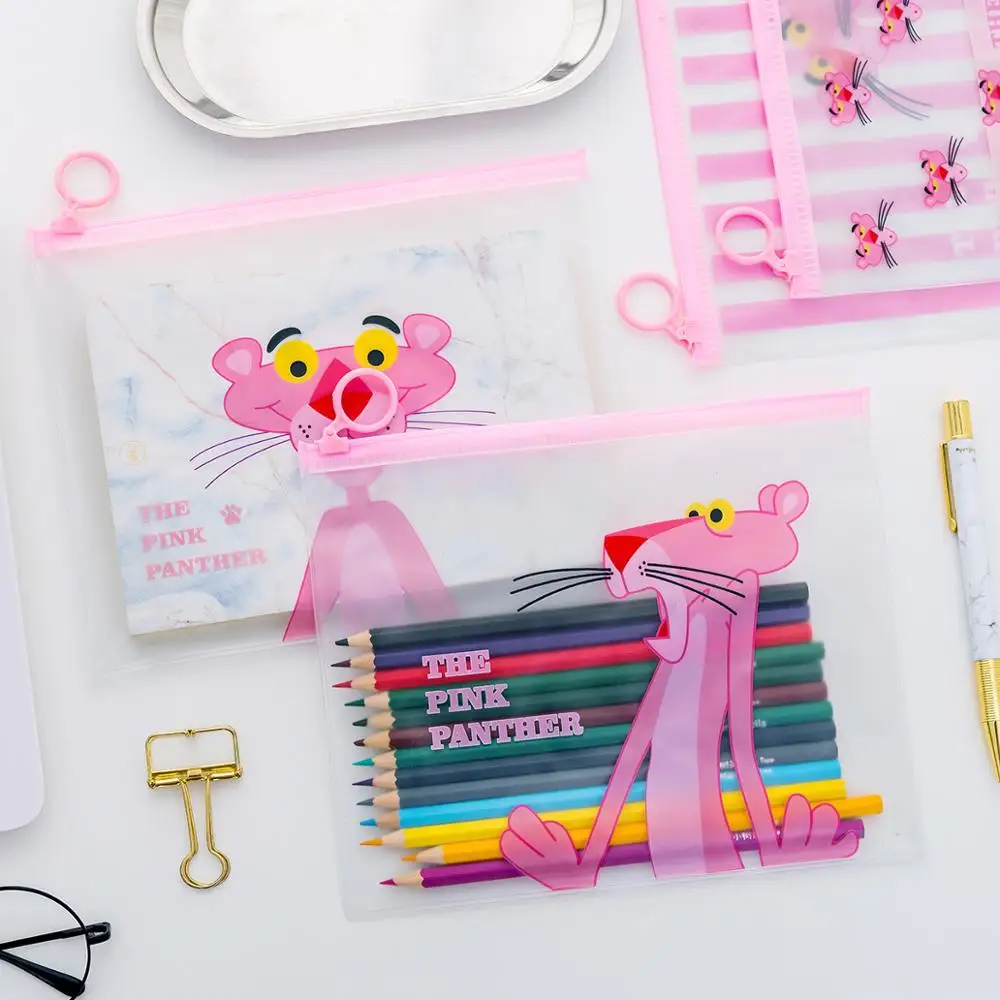 Милые розовые школьные пеналы с пантерой милые прозрачные коробка для ручек и