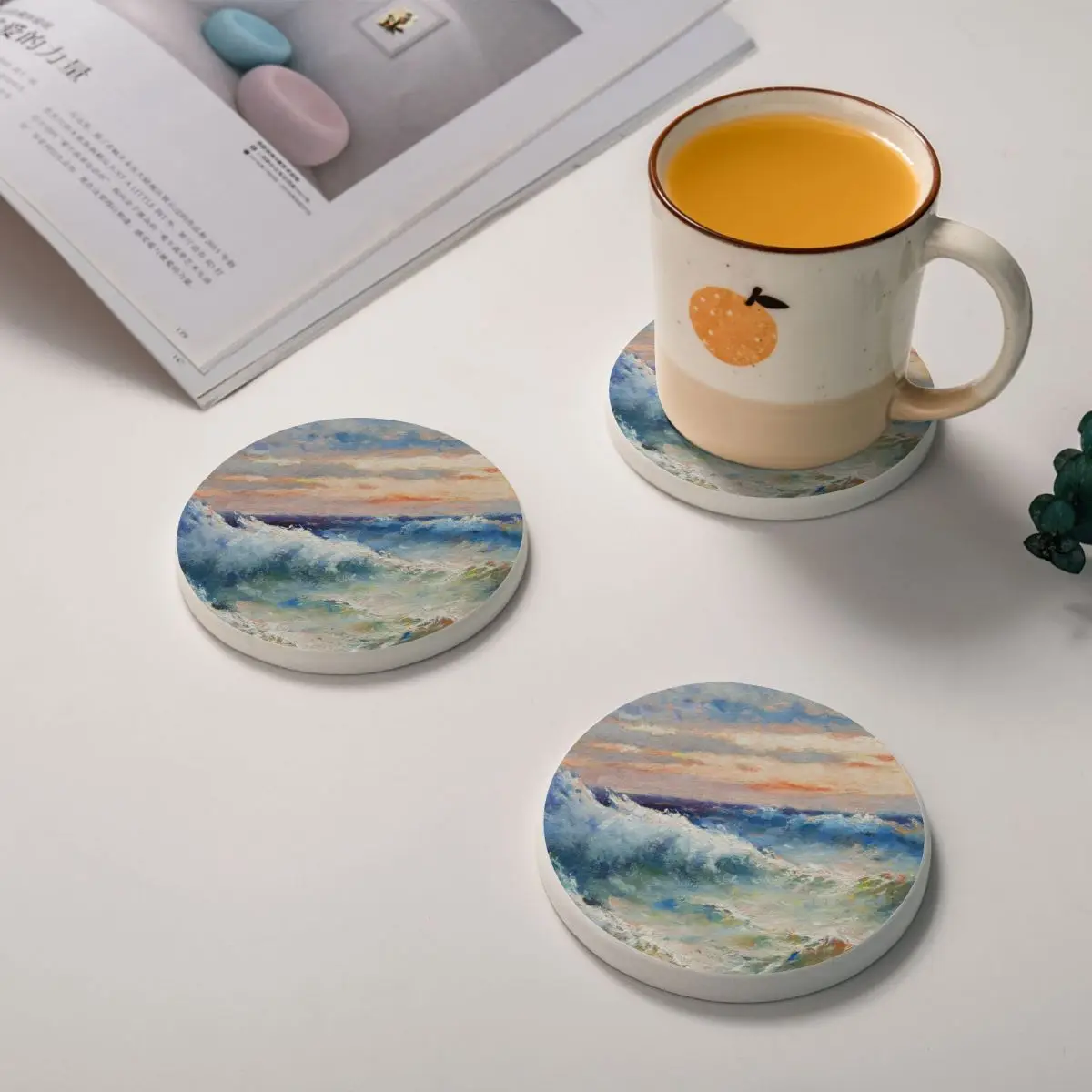 Подставка под чашку масляная живопись показывающая огромные морские волны во