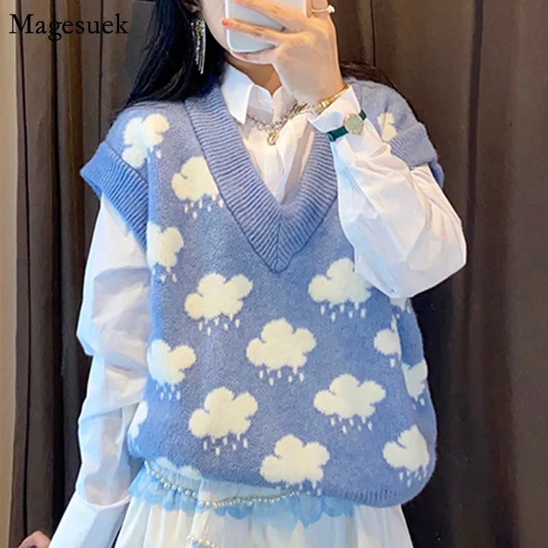 Осенне-зимний вязаный жилет свитер женский свободный пуловер без рукавов с