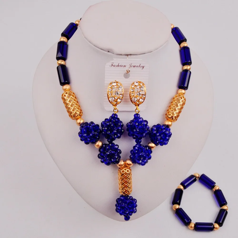 

Latest Royal Blue African Necklace Nigerian Traditional Wedding Set African Beads Jewelry Set for Women ZQ3-04