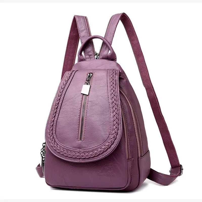 Purple LONOOLISA, женские кожаные рюкзаки, высокое качество, женский рюкзак, повседневная, Повседневная сумка, Sac a Dos, женский рюкзак для путешествий, школьный рюкзак - Цвет: Purple