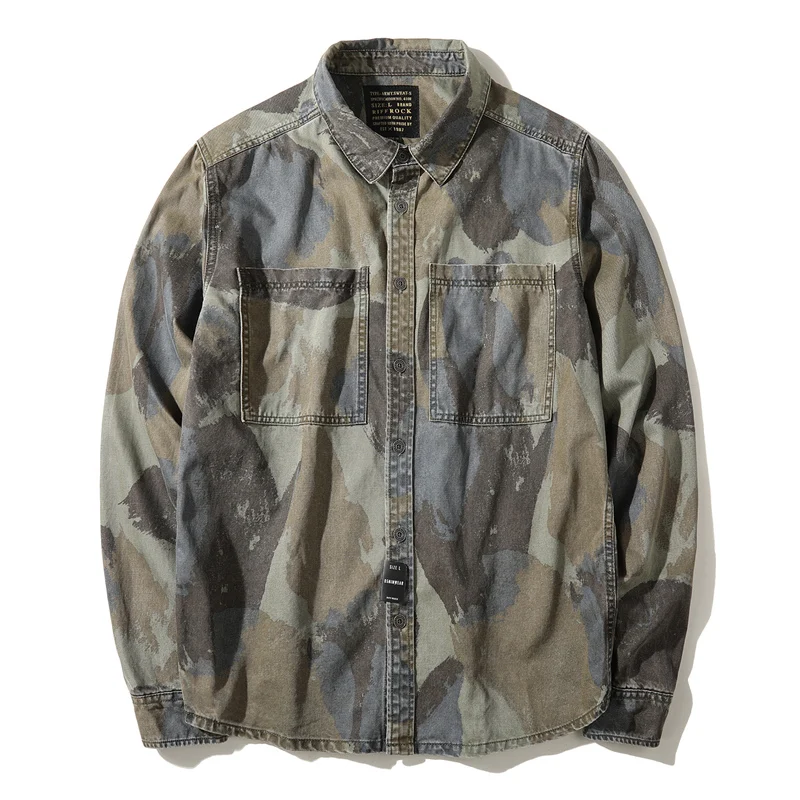 Американский Ретро рабочая рубашка куртка для мужчин индивидуальность, одежда для мальчиков в стиле военной формы, 100% повседневная одежда из хлопка; Длинные рукава; Камуфляжная расцветка, блуза, рубашка - рубашка