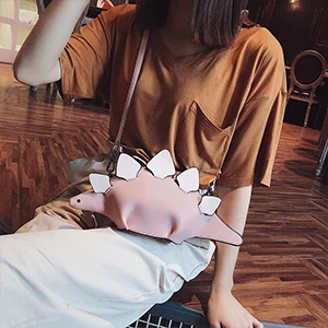 Pink Kawaii динозавр сумки через плечо для женщин 3D панелями Забавный динозавр животное сумка женская кошелек из искусственной кожи сумки мультфильм - Цвет: Pink
