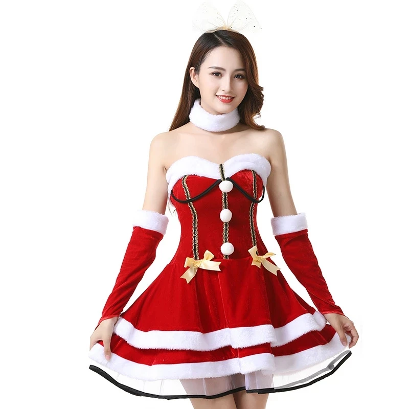 

Miss Christmas Claus Dress Suit Women Fancy Party Dress Sexy Santa Outfits Hoodie Santa Claus Sweetie Halloween Cosplay Costumes