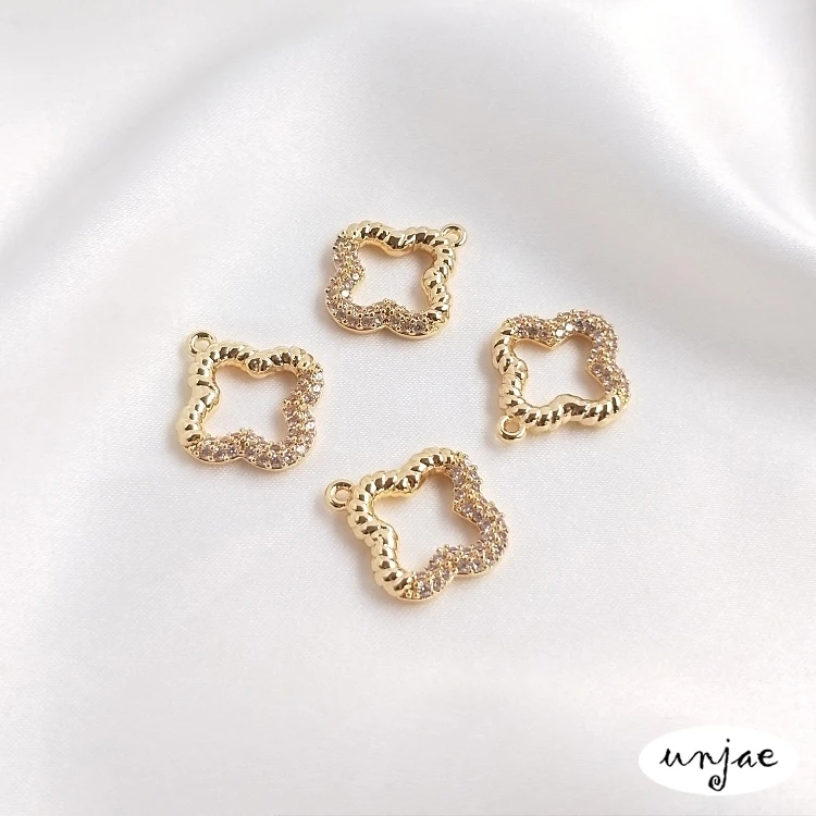 

Custom 14K gold inlaid zircon pentagonal star heart-shaped clover geometric triangle Round Pendant DIY Pendant Earrings