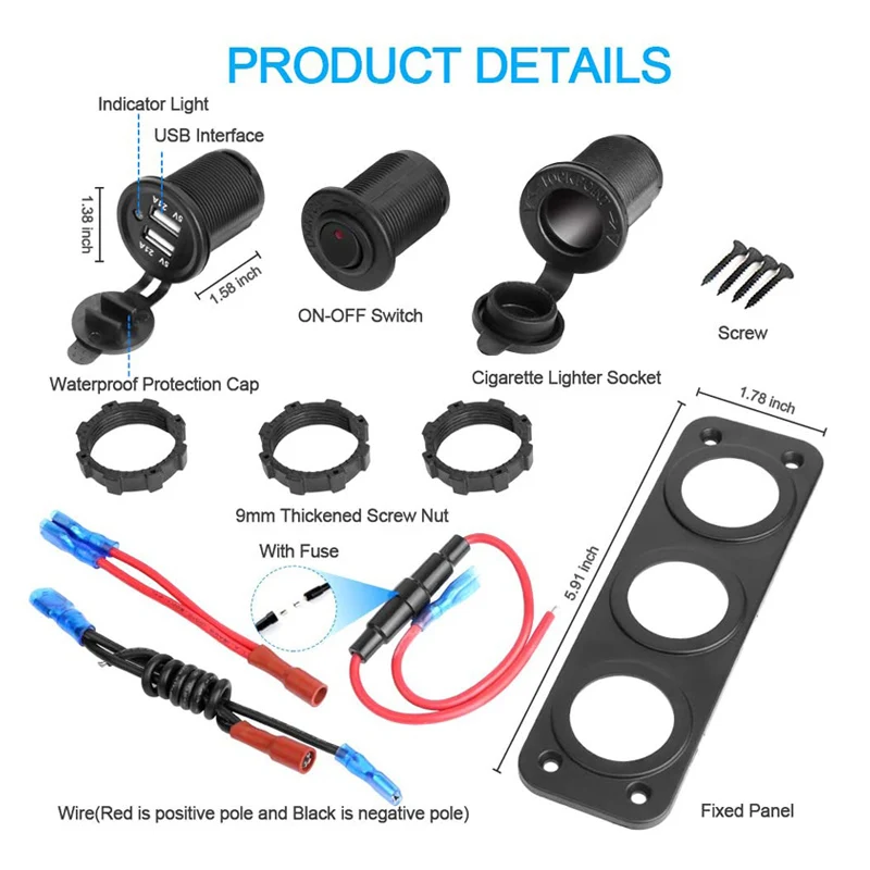 Водонепроницаемое зарядное устройство с двумя USB-портами для прикуривателя 4.2A |
