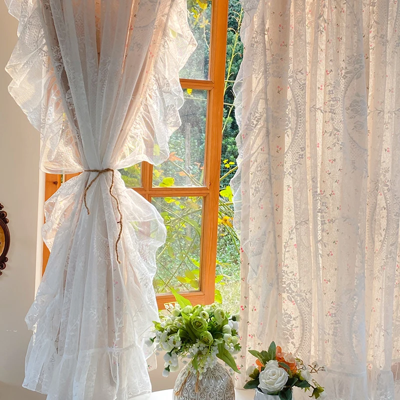 

American country curtain double-layer cloth yarn integrated lace yarn French Rococo bedroom window curtain with yarn