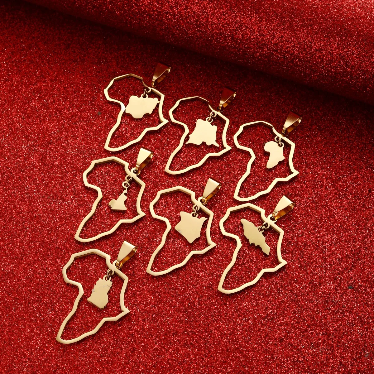 Gold Plated Stainless Steel Jewelry Africa Jamaica Nigeria Kenya Cameroon Ghana Congo Maps Pendant Necklace For Women |