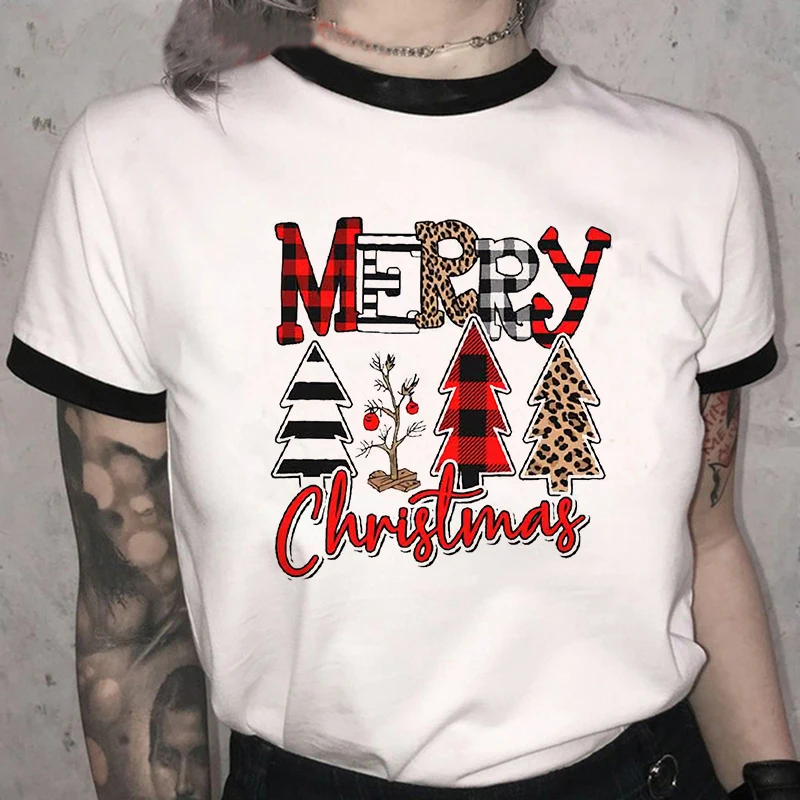 Женская футболка в клетку с рисунком новогодней елки 2022 | одежда