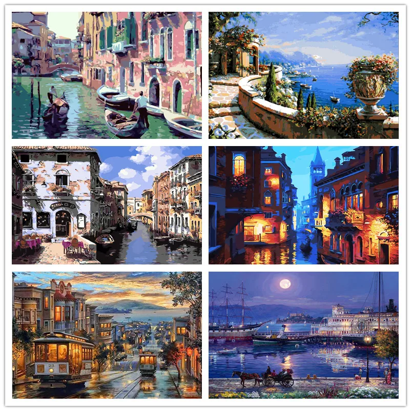 

City Landscape Picture Painting By Numbers Kit DIY Modern Home Wall Art Drawing Acrylic Coloring By Numbers Artwork 40x50cm