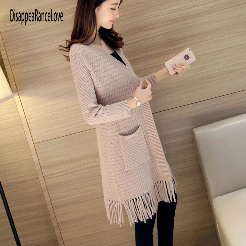 2021 Повседневный длинный вязаный кардиган для девочек свитер Осенний корейский