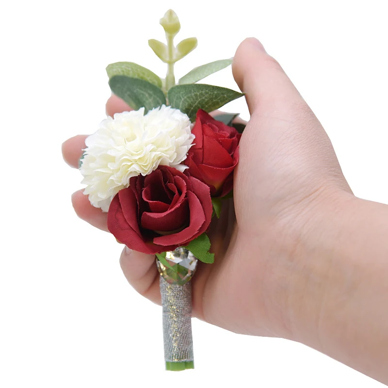 

Newest Bridesmaid Wrist Flowers Bracelet Wedding Party Corsage Fabric Hand Flowers Ribbon Rose Flowers Pearl Bow Bridel Gifts