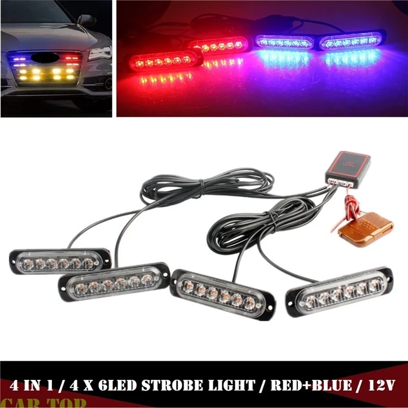 

4 in 1 Help Flash Light Car Strobe Truck Strobe Light Amber Lights Stroboscopes 24LED Strobe Light Car LED 12V Trailer Lights
