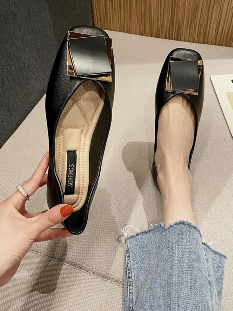 

Korean Shoes Casual Female Sneakers Shallow Mouth All-Match Dress Flats Women Square Toe Elegant 2021 New Summer Moccasin Leisur